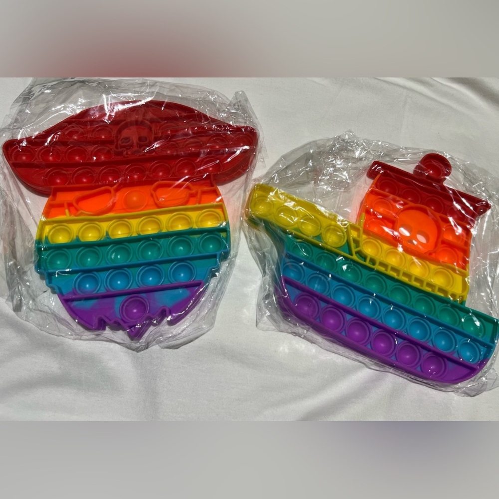 Rainbow Pop Fidget Toy Set - (2) Pirate Face and Pirate Ship.